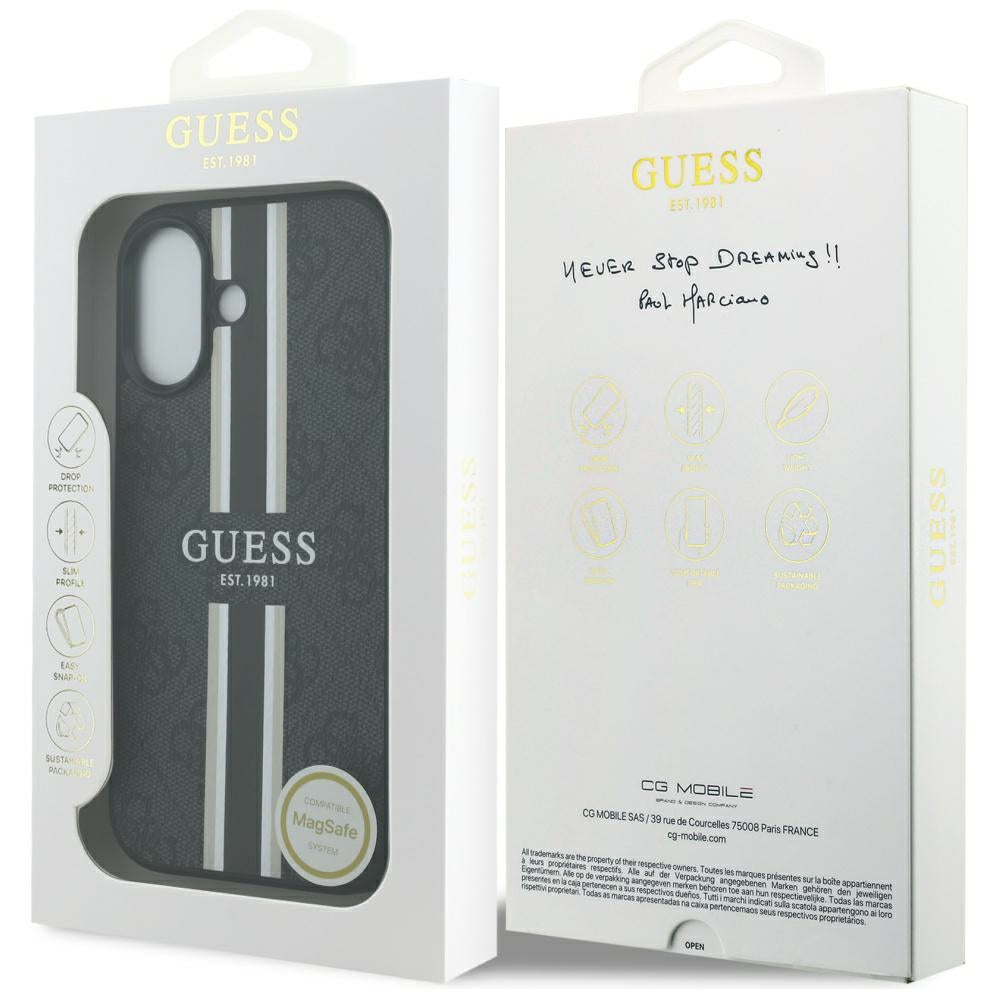 MagSafe cover til Apple iPhone 17, Guess, 4G Printed Stripes, Sort