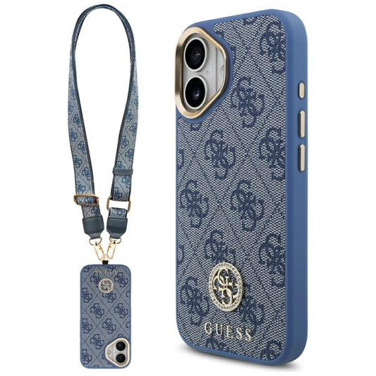 MagSafe cover til Apple iPhone 17, Guess, 4G Strass Logo med stor rem, Blå
