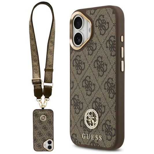 MagSafe cover til Apple iPhone 17, Guess, 4G Strass Logo med stor rem, Brun