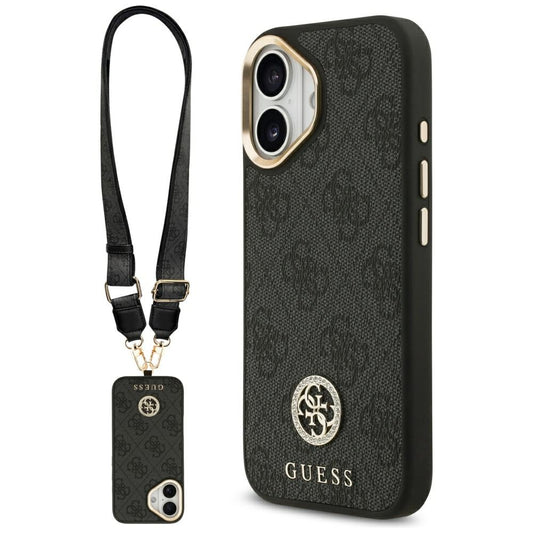 MagSafe cover til Apple iPhone 17, Guess, 4G Strass Logo med stor rem, sort