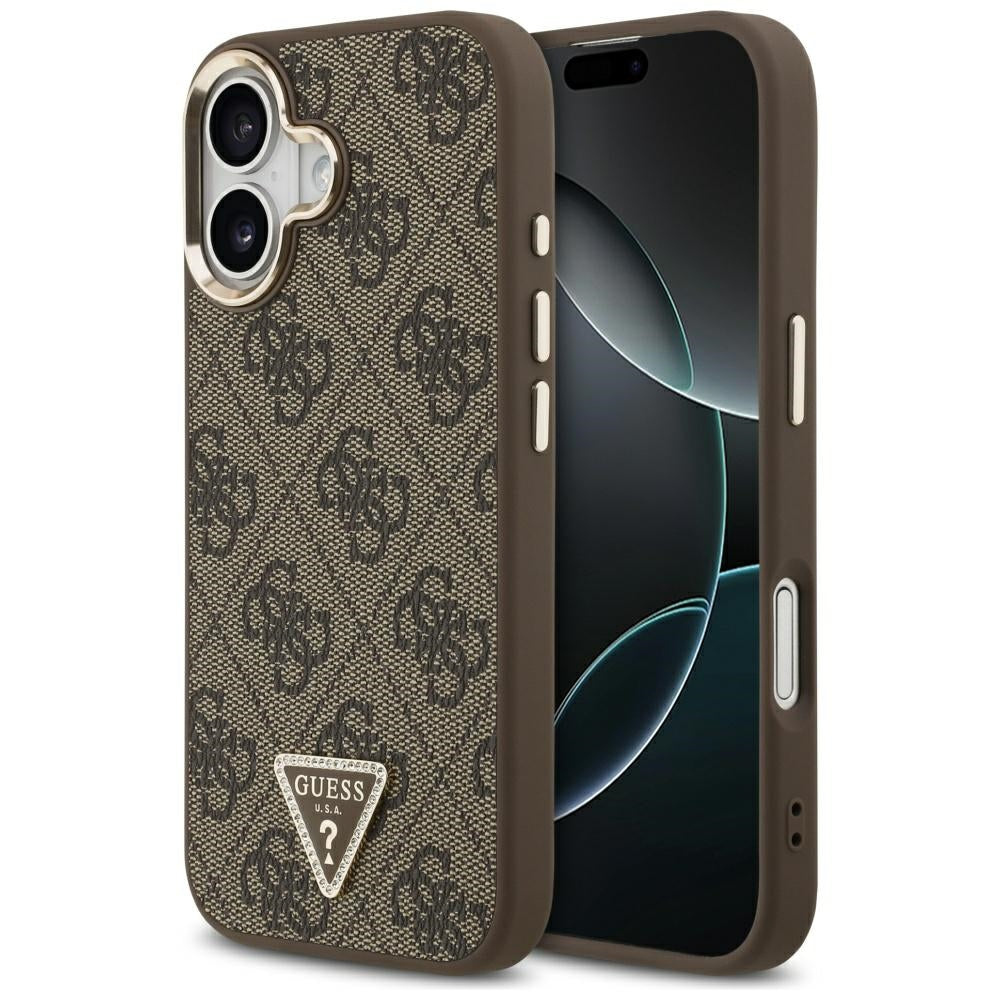 MagSafe Case for Apple iPhone 17, Guess, 4G Triangle Logo, Golden Brown