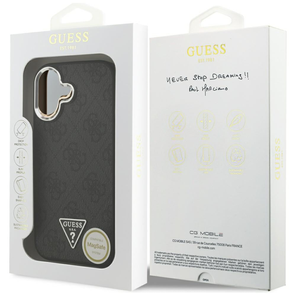 MagSafe cover til Apple iPhone 17, Guess, 4G Triangle Logo, Sort Sølvfarvet