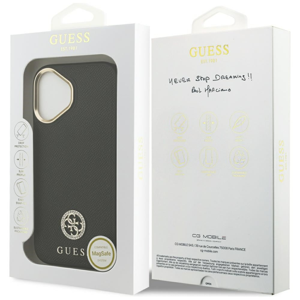 MagSafe cover til Apple iPhone 17, Guess, Grained Strass Logo, Sort