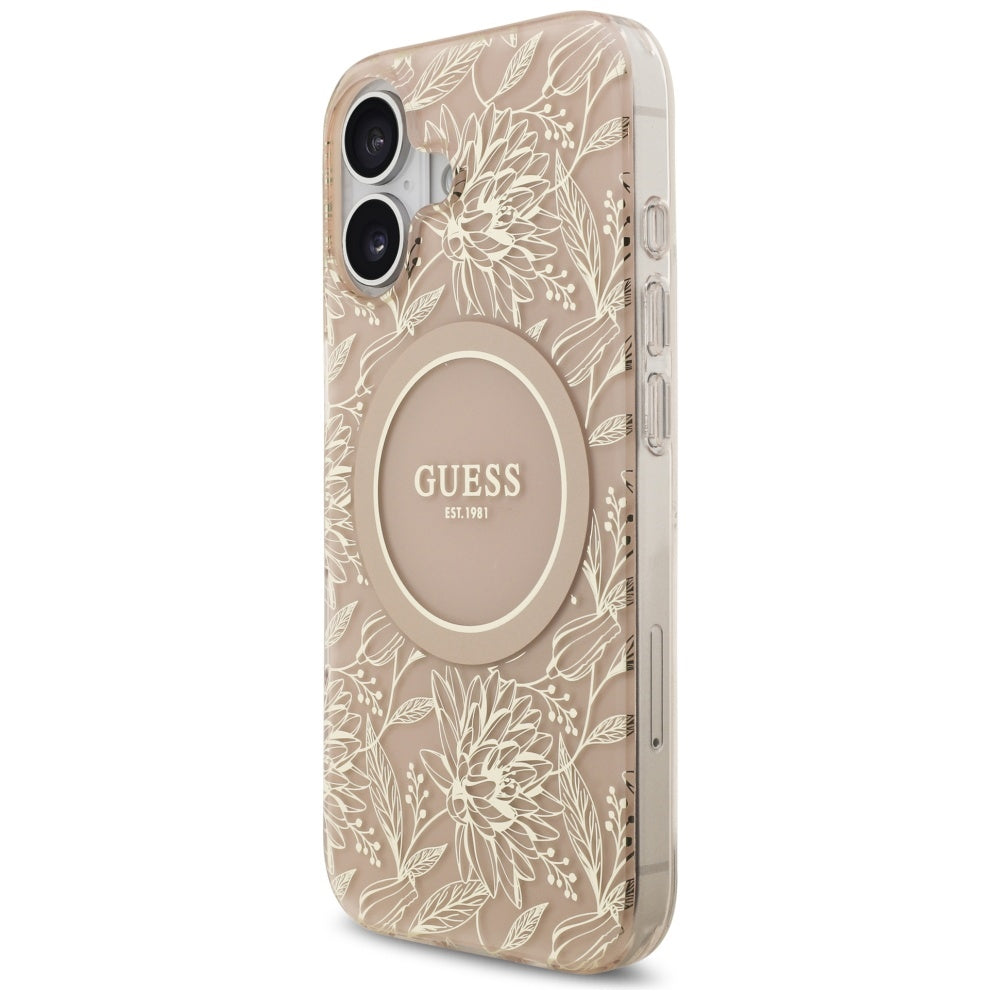 MagSafe cover til Apple iPhone 17, Guess, IML Flowers Allover Electroplated with Pearl Strap, Sort