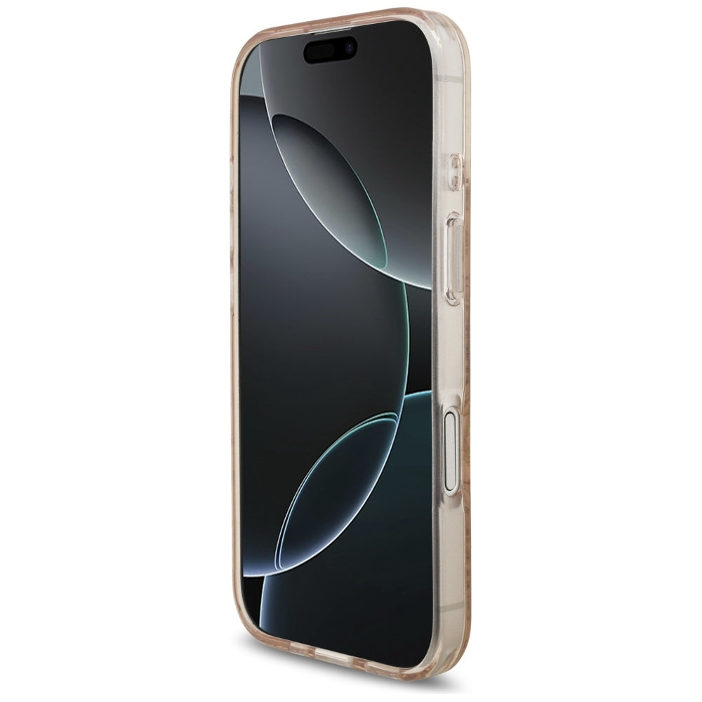 MagSafe cover til Apple iPhone 17, Guess, IML Flowers Allover Electroplated with Pearl Strap, Sort