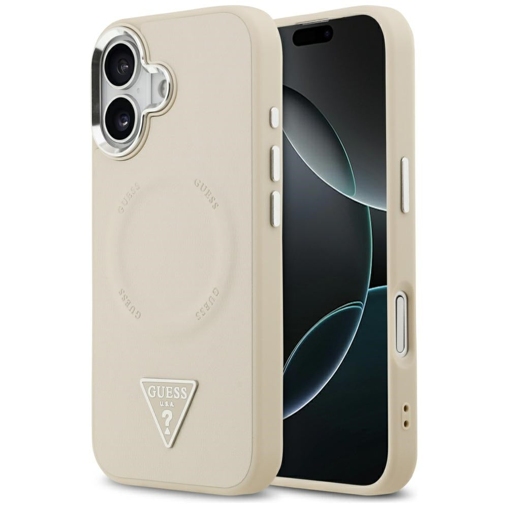 MagSafe cover til Apple iPhone 17, Guess, Triangle Logo, Beige Sølvfarvet