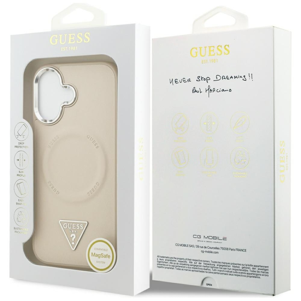 MagSafe cover til Apple iPhone 17, Guess, Triangle Logo, Beige Sølvfarvet