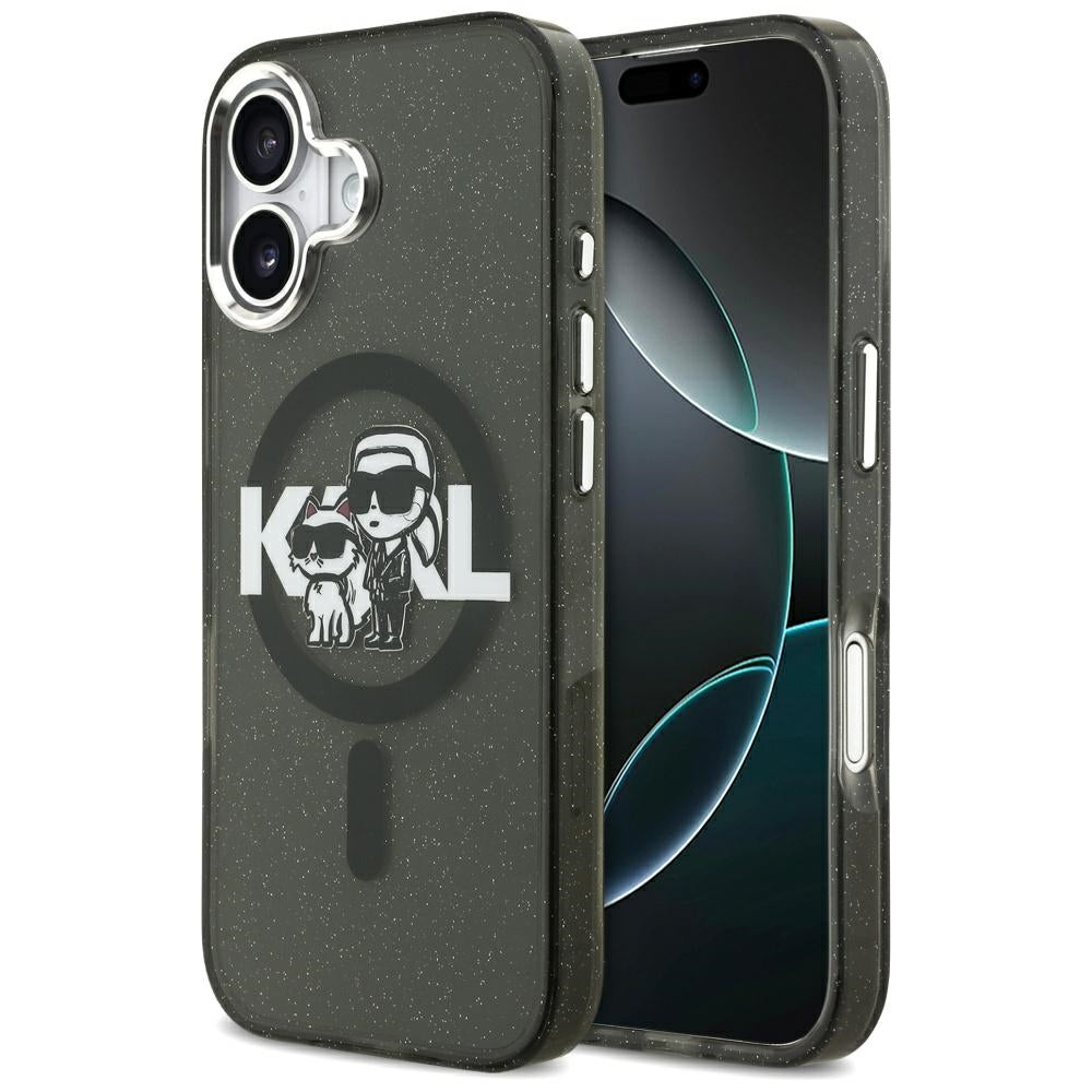 MagSafe cover til Apple iPhone 17, Karl Lagerfeld, IML Sketch Logo Glitter Karl & Choupette, Sort