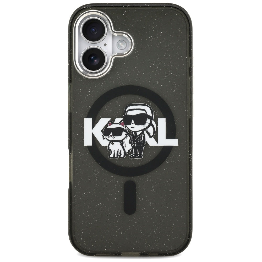 MagSafe cover til Apple iPhone 17, Karl Lagerfeld, IML Sketch Logo Glitter Karl & Choupette, Sort