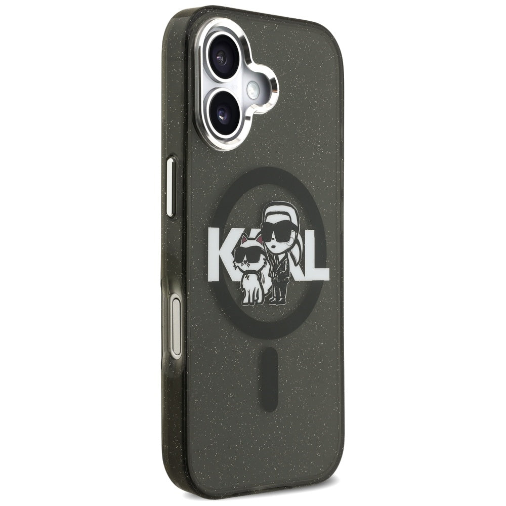 MagSafe cover til Apple iPhone 17, Karl Lagerfeld, IML Sketch Logo Glitter Karl & Choupette, Sort