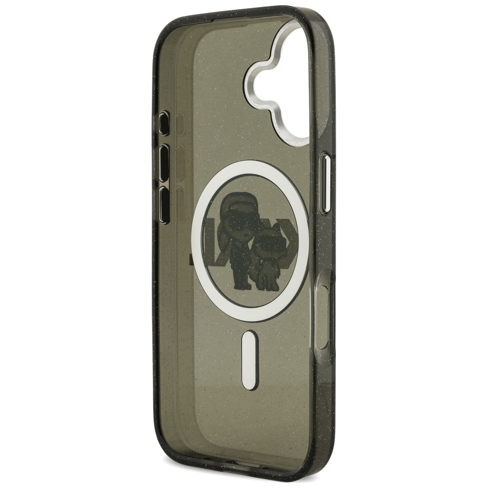 MagSafe cover til Apple iPhone 17, Karl Lagerfeld, IML Sketch Logo Glitter Karl & Choupette, Sort