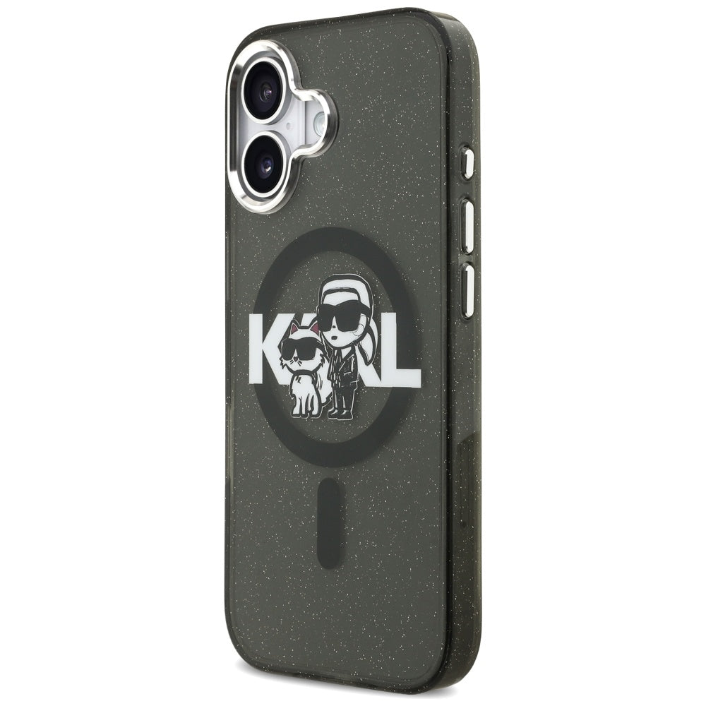 MagSafe cover til Apple iPhone 17, Karl Lagerfeld, IML Sketch Logo Glitter Karl & Choupette, Sort