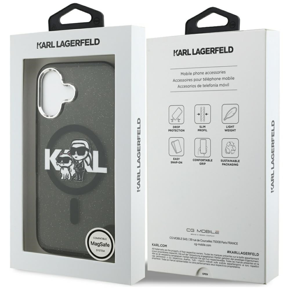 MagSafe cover til Apple iPhone 17, Karl Lagerfeld, IML Sketch Logo Glitter Karl & Choupette, Sort