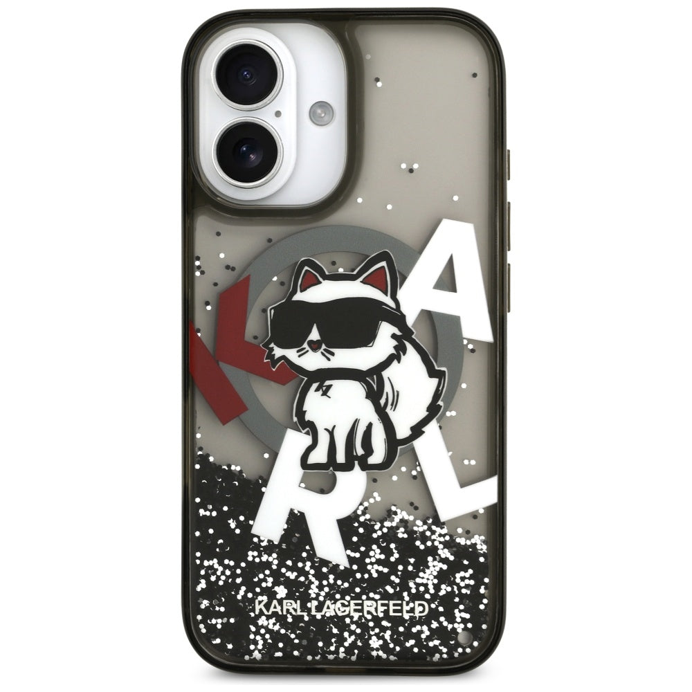 MagSafe cover til Apple iPhone 17, Karl Lagerfeld, Liquid Glitter Logo Choupette, Sort