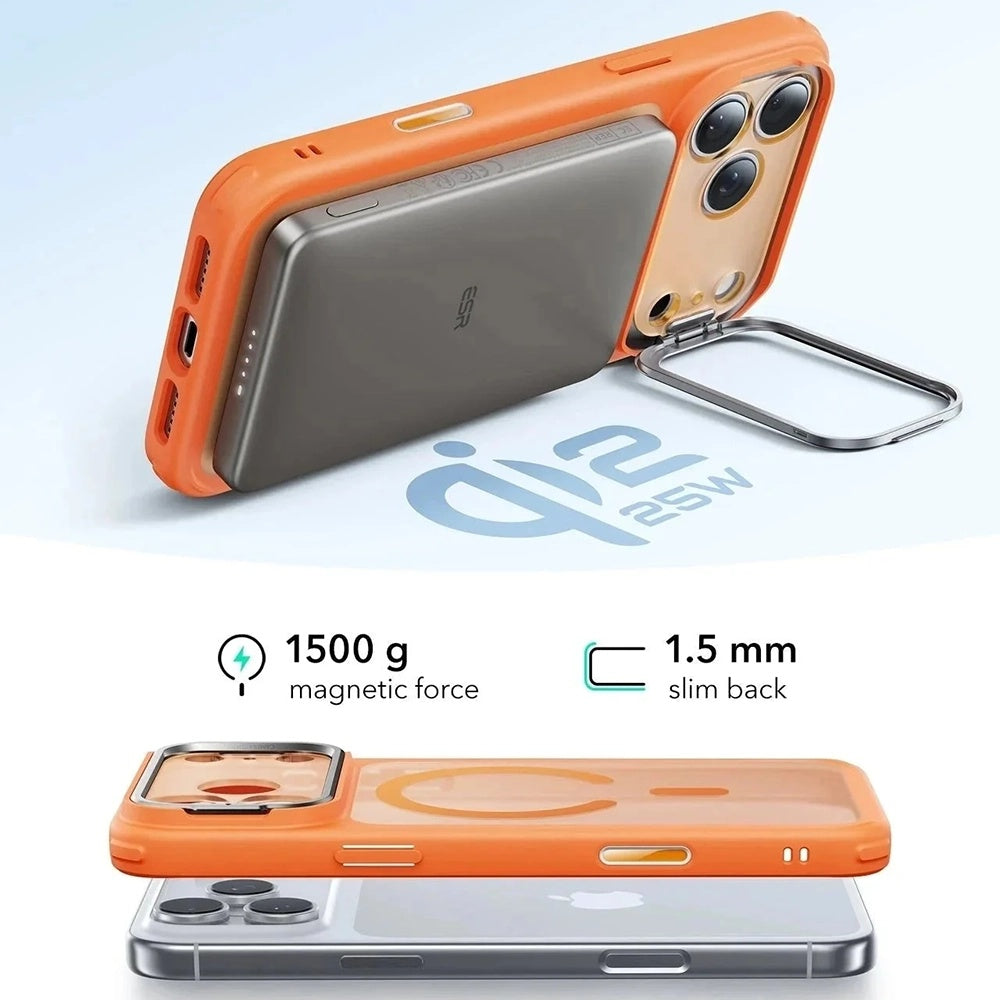MagSafe cover til Apple iPhone 17 Pro, ESR, Classic Hybrid Kickstand Slide, Satin Orange