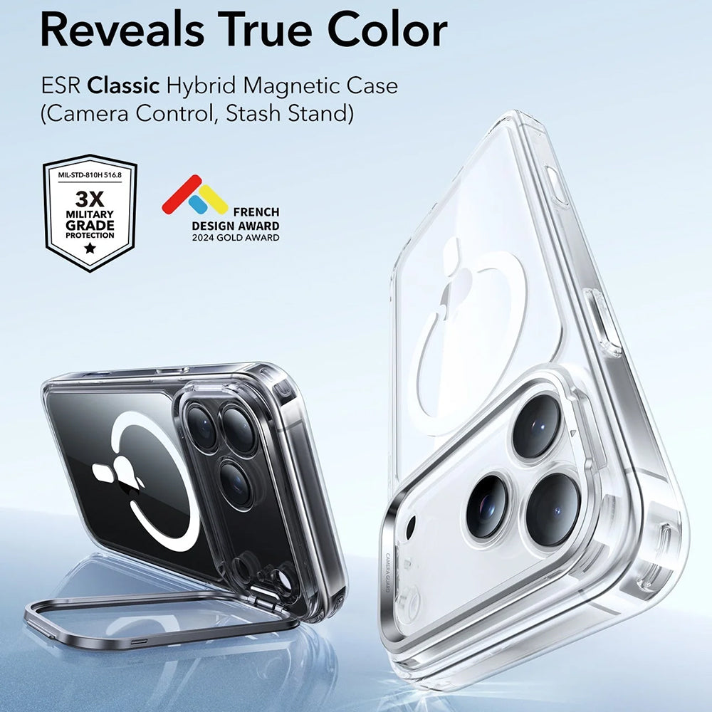 MagSafe cover til Apple iPhone 17 Pro, ESR, Classic Hybrid Kickstand, Transparent