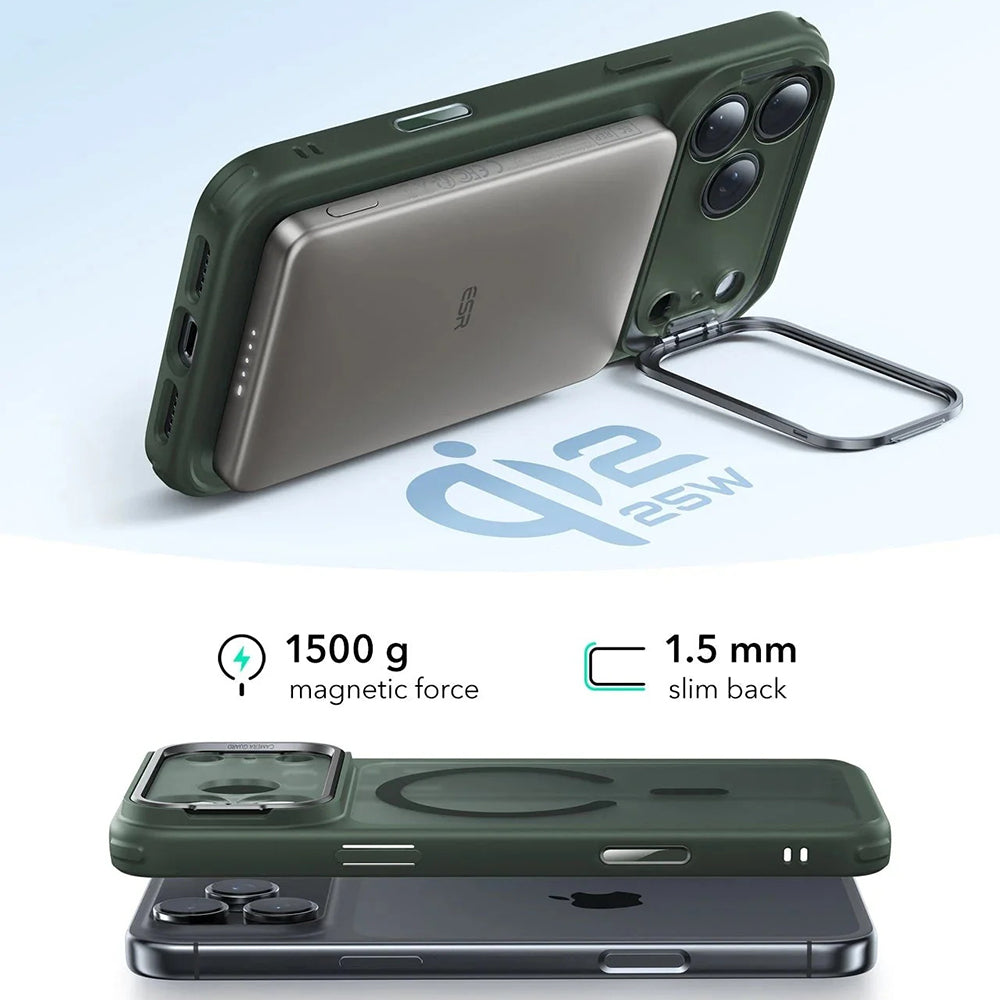 MagSafe Case for Apple iPhone 17 Pro, ESR, Classic Hybrid Kickstand, Satin Green