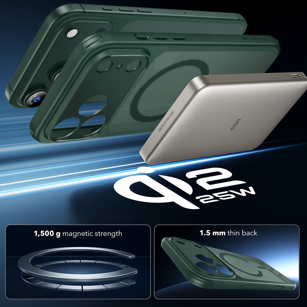 MagSafe cover til Apple iPhone 17 Pro, ESR, Classic Hybrid, Satineret Grøn