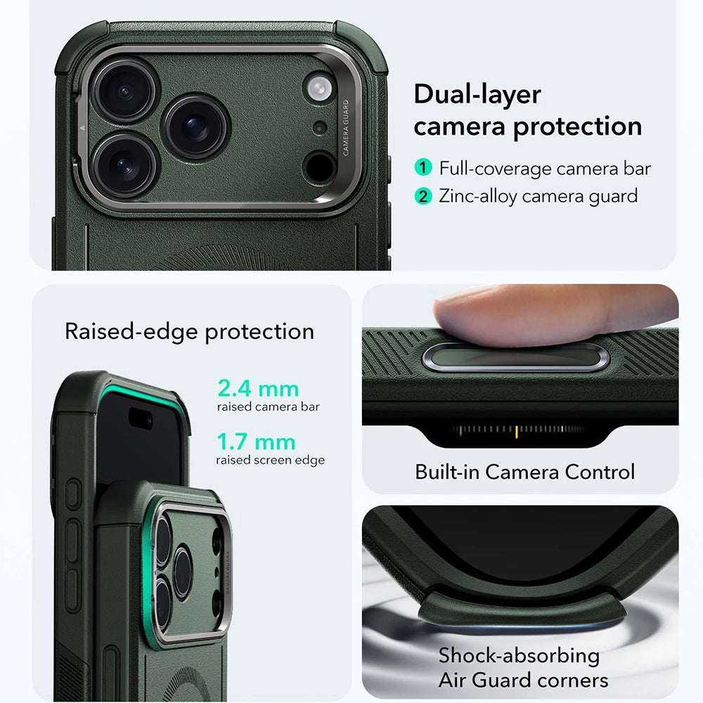 MagSafe cover til Apple iPhone 17 Pro, ESR, Cyber Armor Kickstand, Grøn