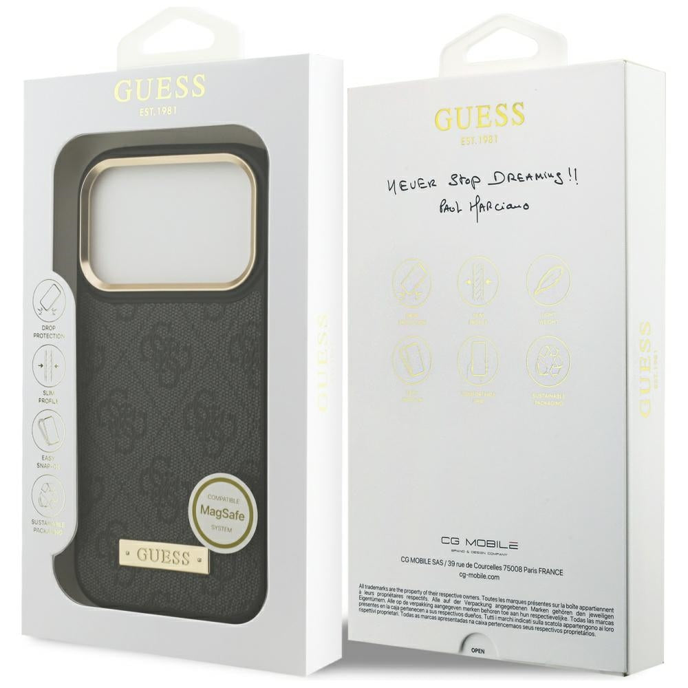 MagSafe cover til Apple iPhone 17 Pro, Guess, 4G Logo Plate, Sort