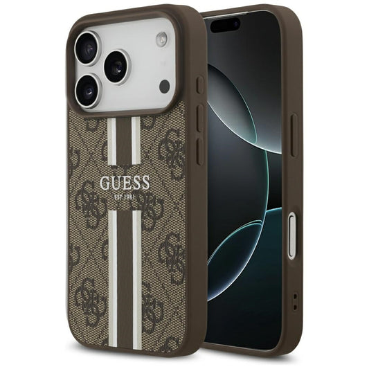 MagSafe cover til Apple iPhone 17 Pro, Guess, 4G Printed Stripes, Brun
