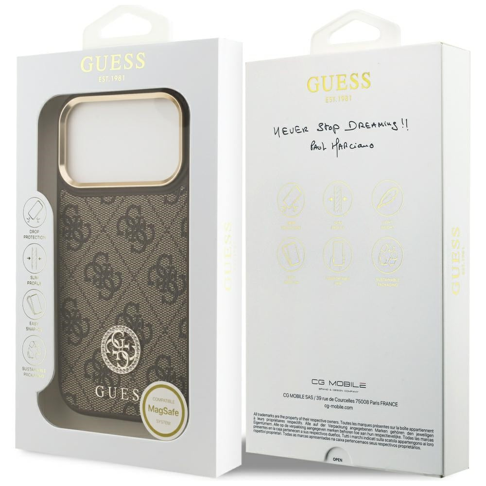 MagSafe cover til Apple iPhone 17 Pro, Guess, 4G Strass Logo, Brun