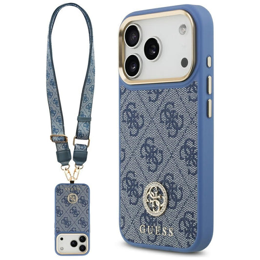 MagSafe cover til Apple iPhone 17 Pro, Guess, 4G Strass Logo med stor rem, Blå