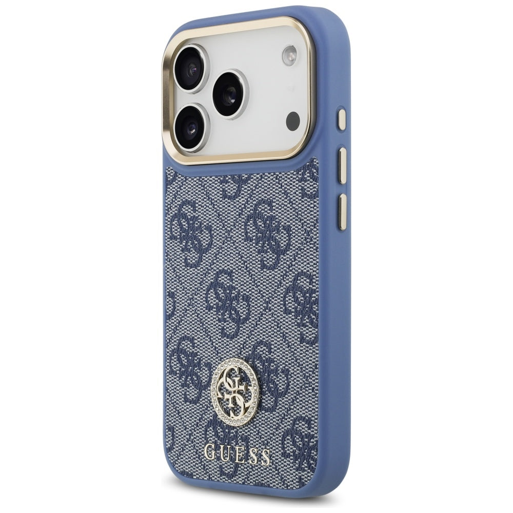 MagSafe cover til Apple iPhone 17 Pro, Guess, 4G Strass Logo med stor rem, Blå