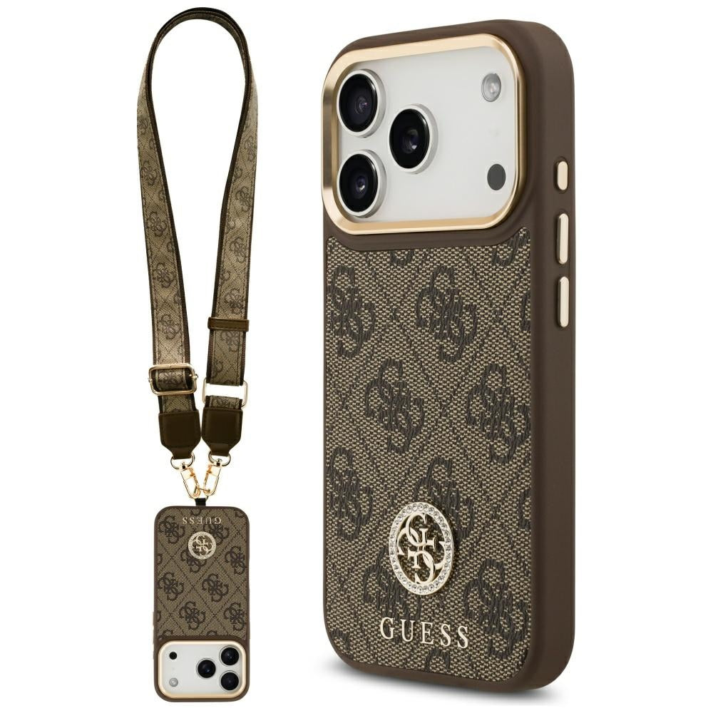 MagSafe cover til Apple iPhone 17 Pro, Guess, 4G Strass Logo med stor rem, Brun