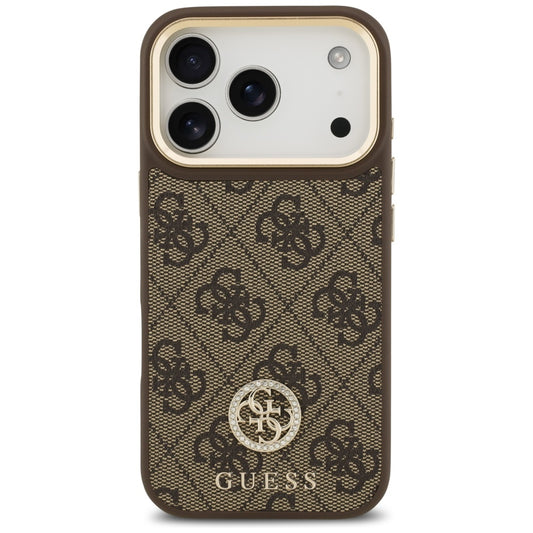 MagSafe cover til Apple iPhone 17 Pro, Guess, 4G Strass Logo med stor rem, Brun