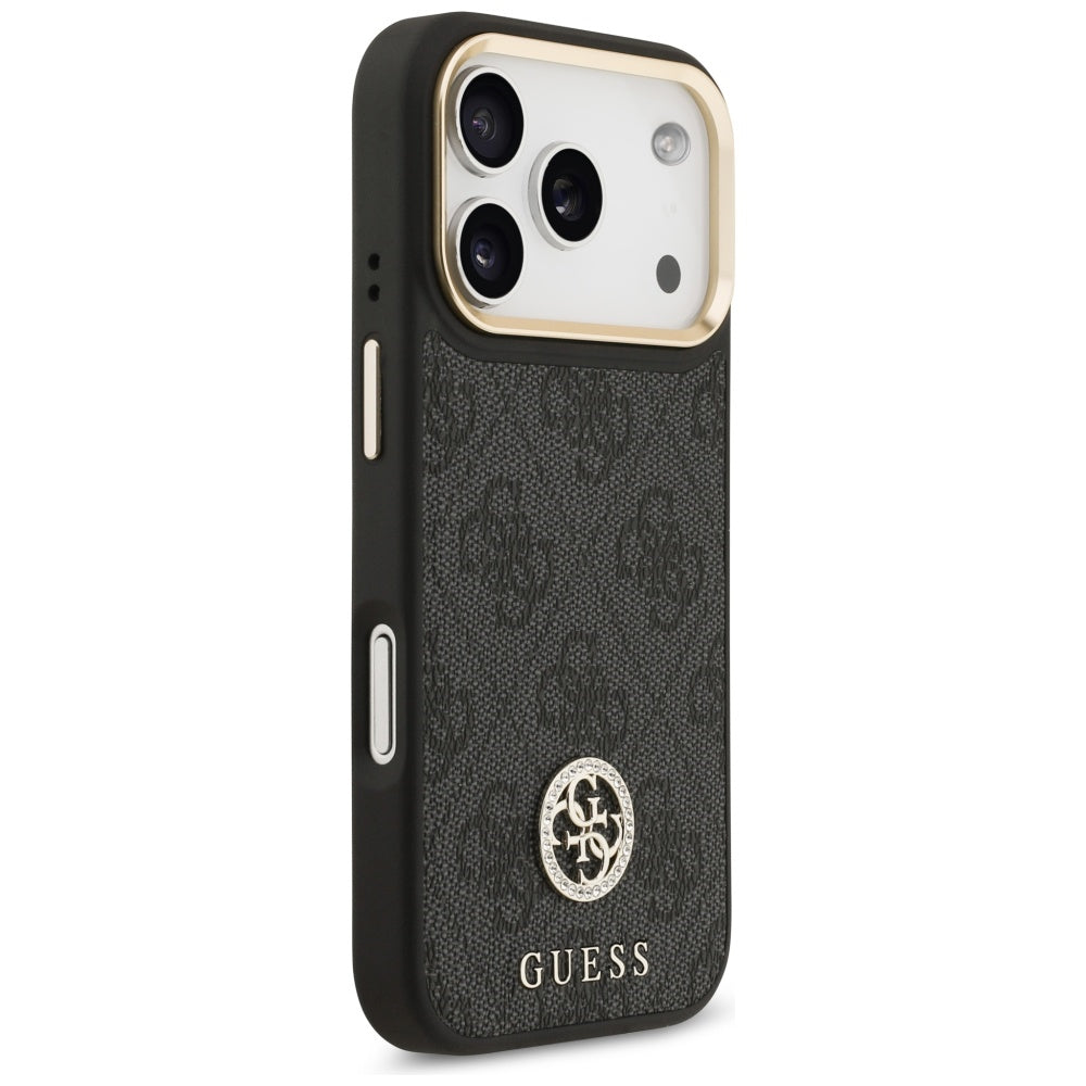 MagSafe cover til Apple iPhone 17 Pro, Guess, 4G Strass Logo med stor rem, sort