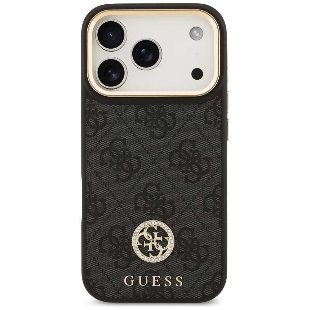 MagSafe cover til Apple iPhone 17 Pro, Guess, 4G Strass Logo med stor rem, sort