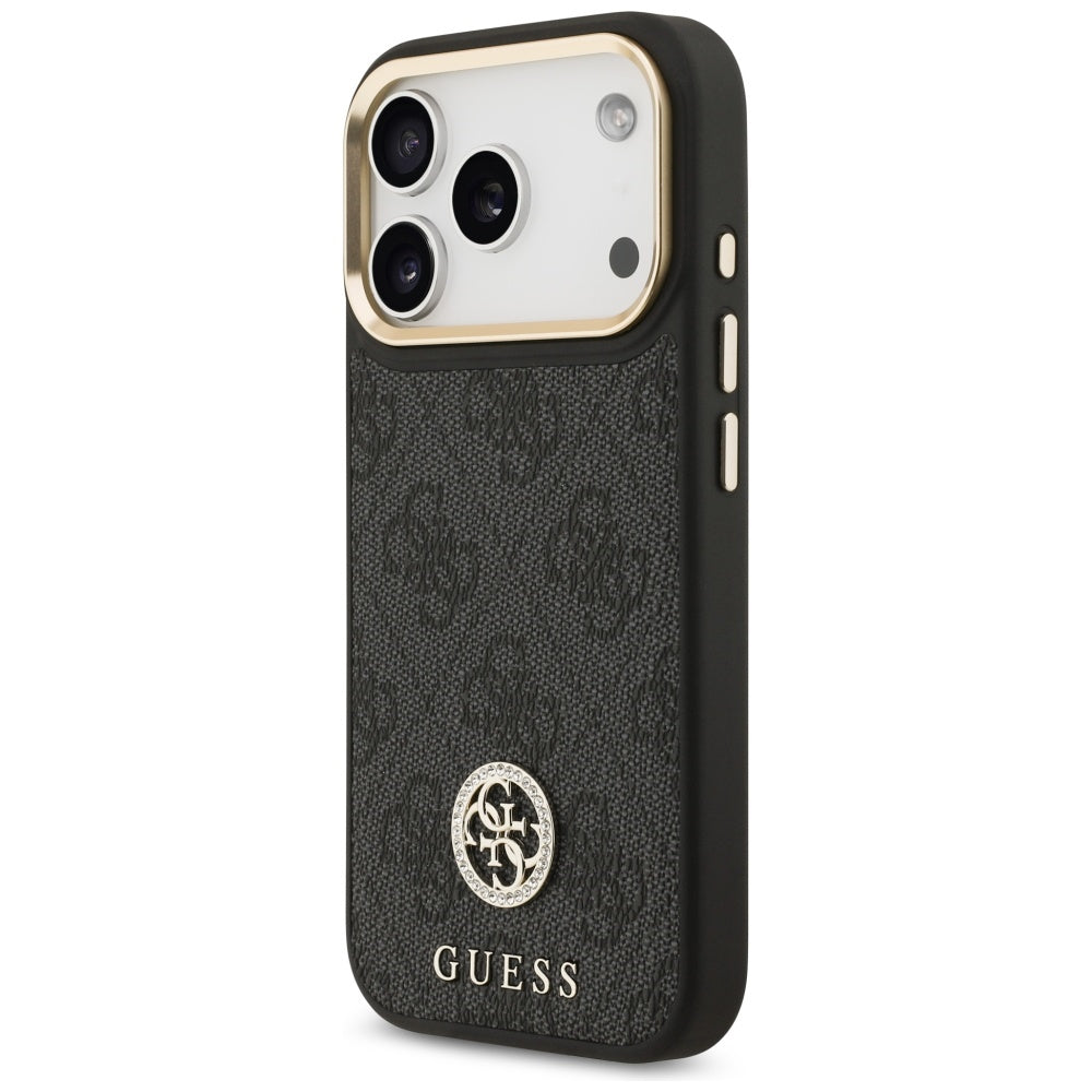MagSafe cover til Apple iPhone 17 Pro, Guess, 4G Strass Logo med stor rem, sort