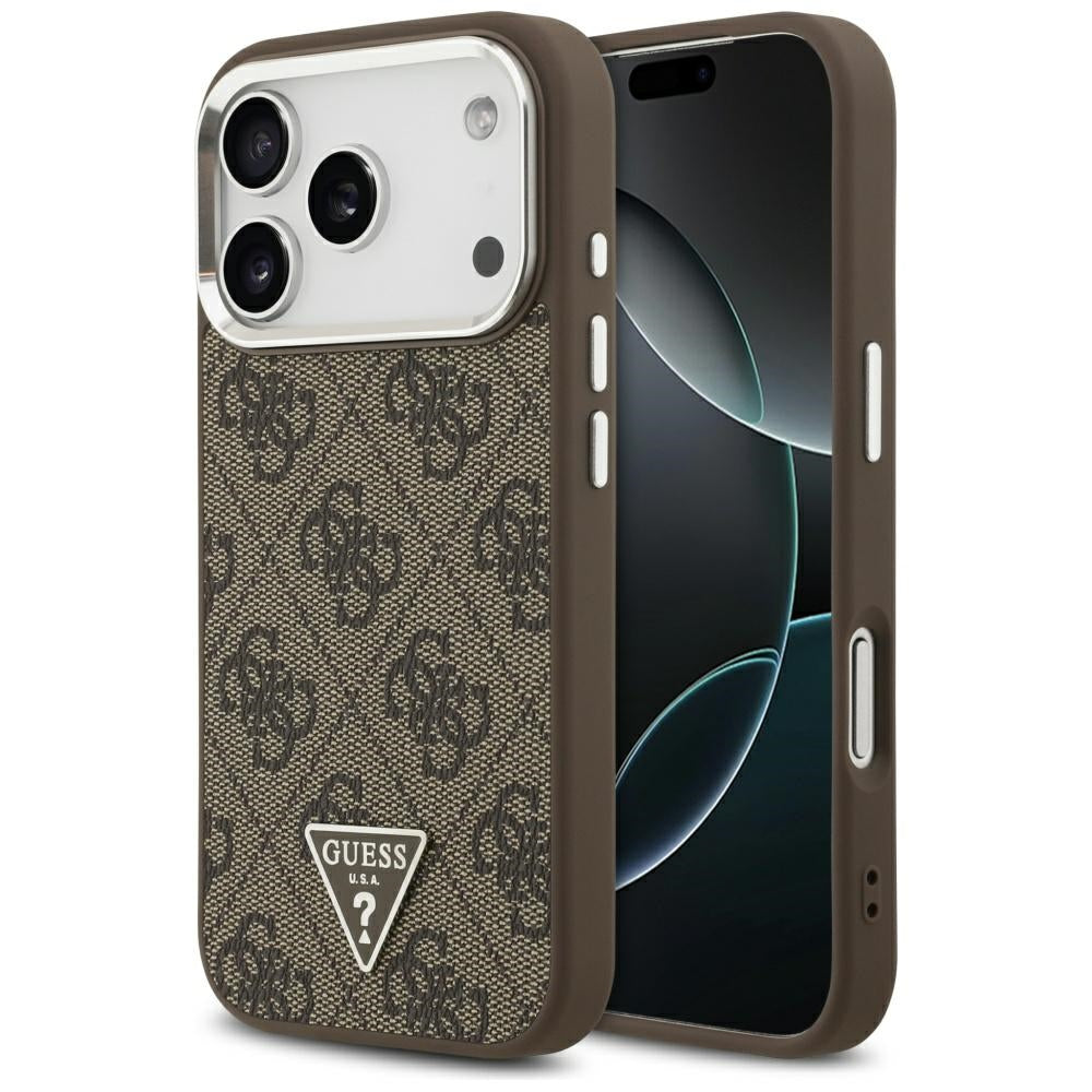 MagSafe cover til Apple iPhone 17 Pro, Guess, 4G Triangle Logo, Brun Sølvfarvet