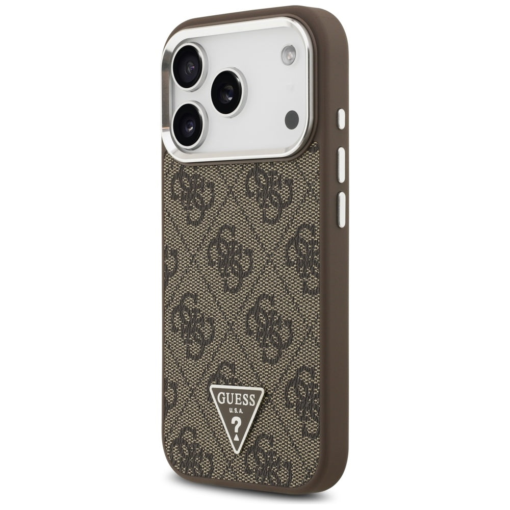 MagSafe cover til Apple iPhone 17 Pro, Guess, 4G Triangle Logo, Brun Sølvfarvet