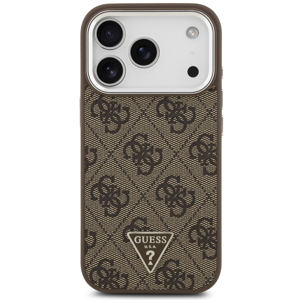 MagSafe cover til Apple iPhone 17 Pro, Guess, 4G Triangle Logo, Brun Sølvfarvet