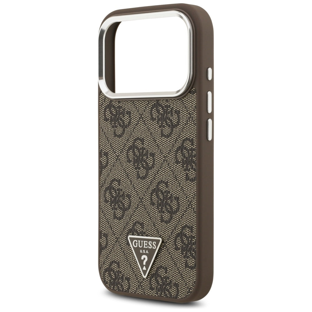 MagSafe cover til Apple iPhone 17 Pro, Guess, 4G Triangle Logo, Brun Sølvfarvet