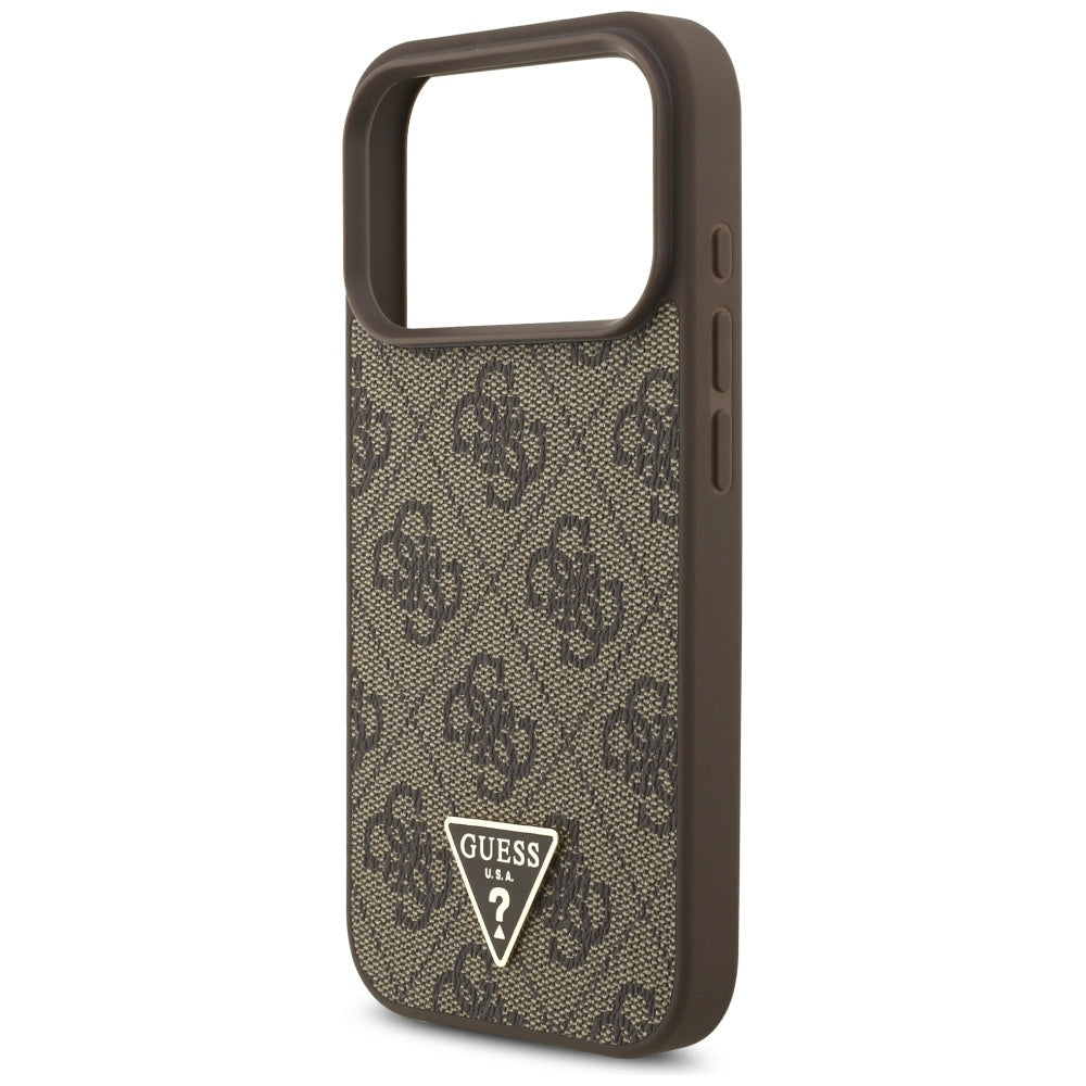 MagSafe Case for Apple iPhone 17 Pro, Guess, 4G Triangle Logo with Pearl Strap, Brown