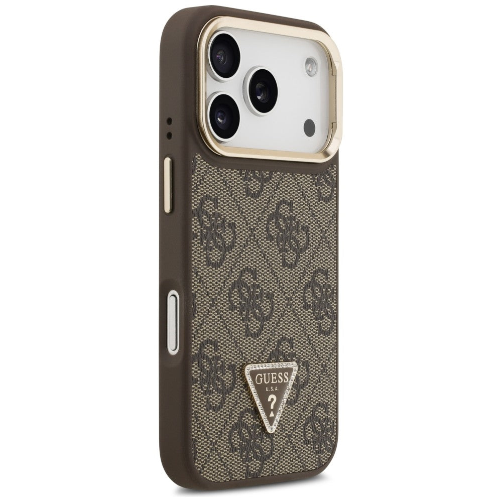 MagSafe Case for Apple iPhone 17 Pro, Guess, 4G Triangle Logo with Stand Camera, Golden Brown