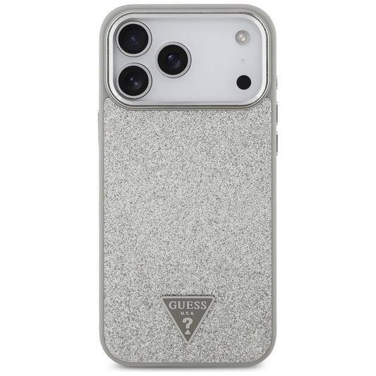 MagSafe cover til Apple iPhone 17 Pro, Guess, Glitter Triangle Logo, Sølvfarvet