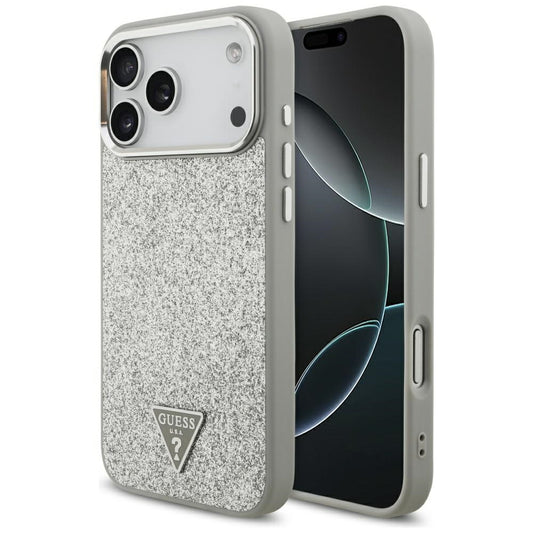 MagSafe cover til Apple iPhone 17 Pro, Guess, Glitter Triangle Logo, Sølvfarvet