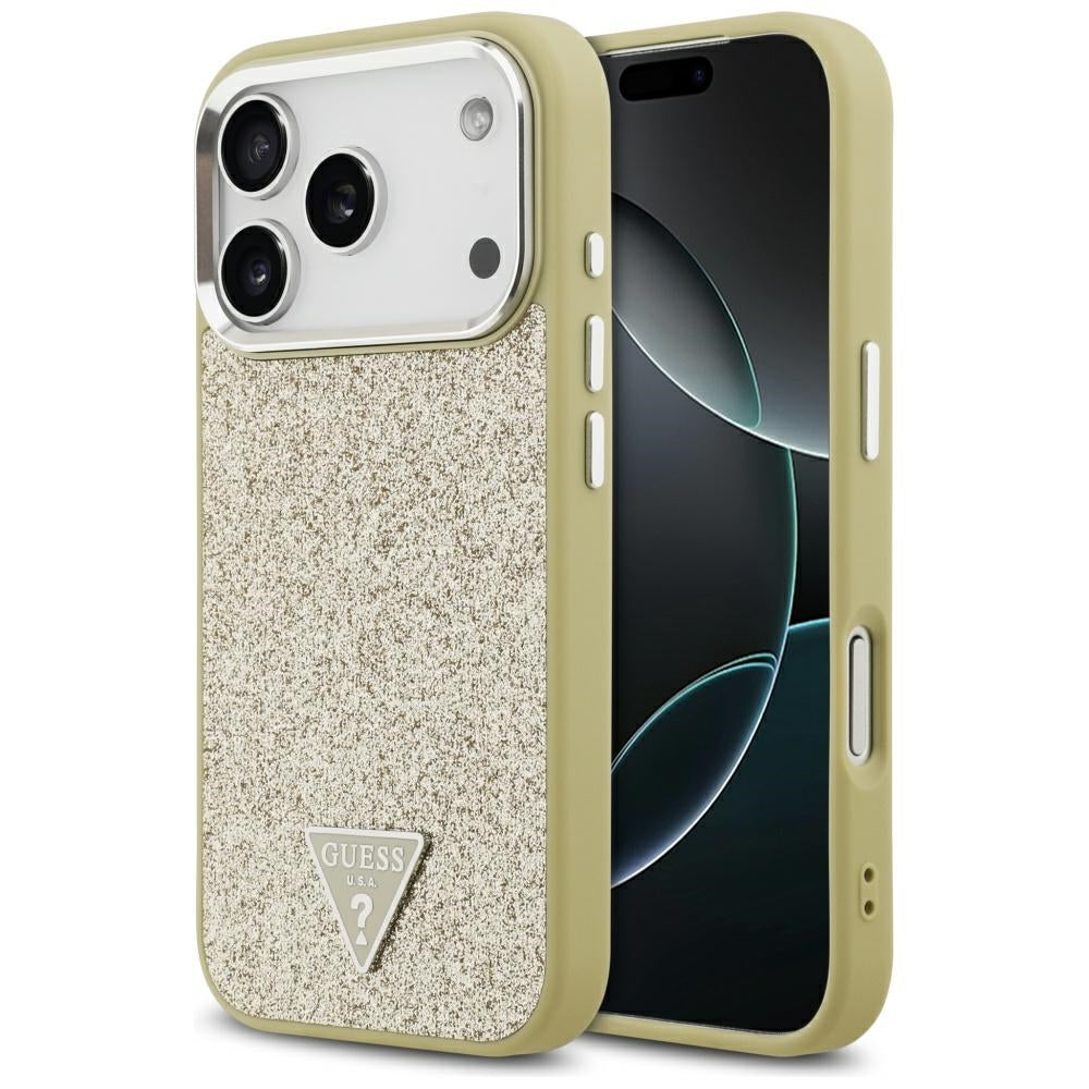 MagSafe cover til Apple iPhone 17 Pro, Guess, Glitter Triangle Logo, Gylden