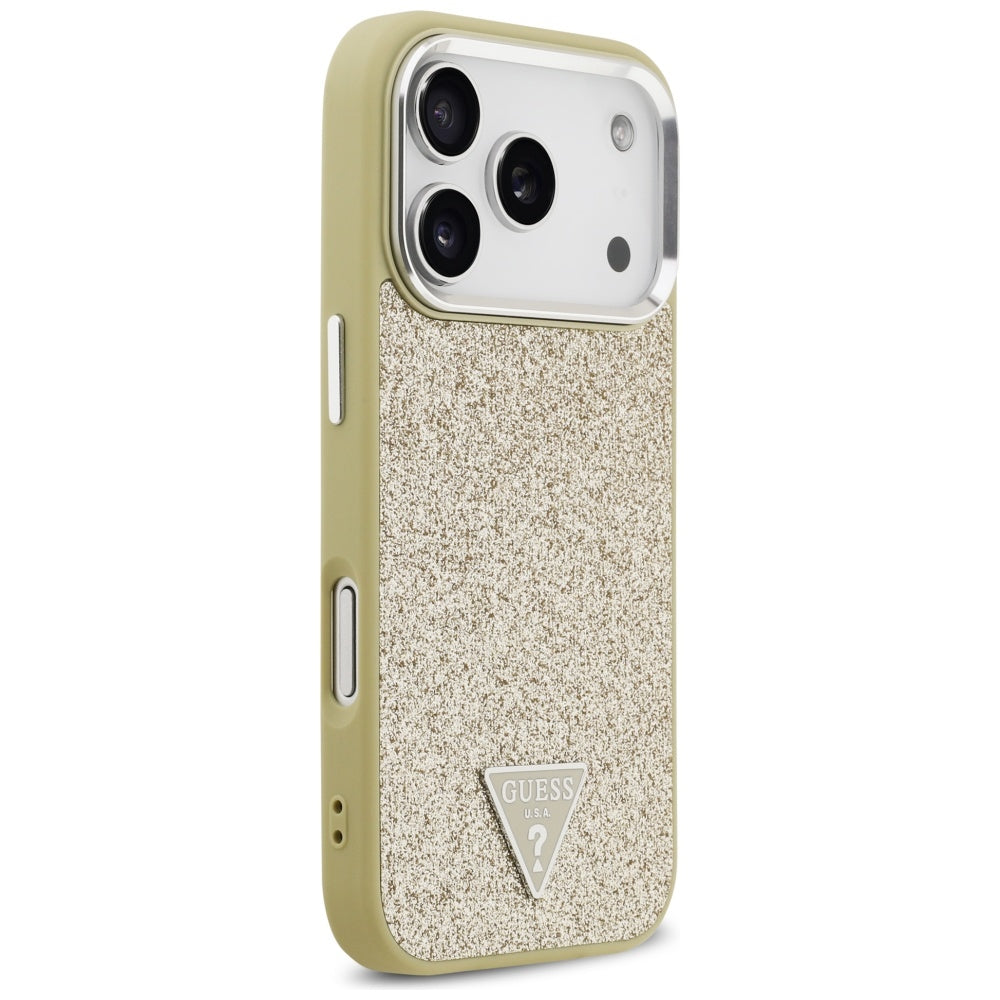MagSafe cover til Apple iPhone 17 Pro, Guess, Glitter Triangle Logo, Gylden