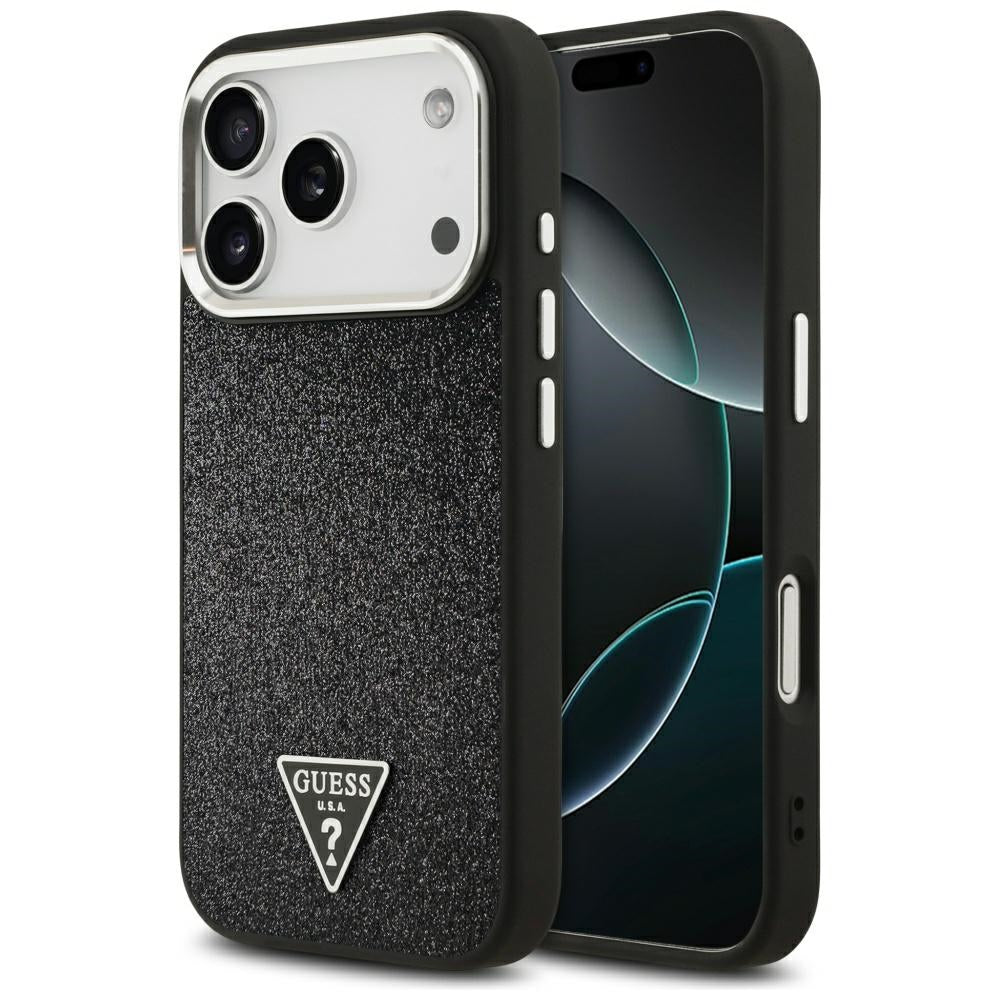 MagSafe cover til Apple iPhone 17 Pro, Guess, Glitter Triangle Logo, Sort