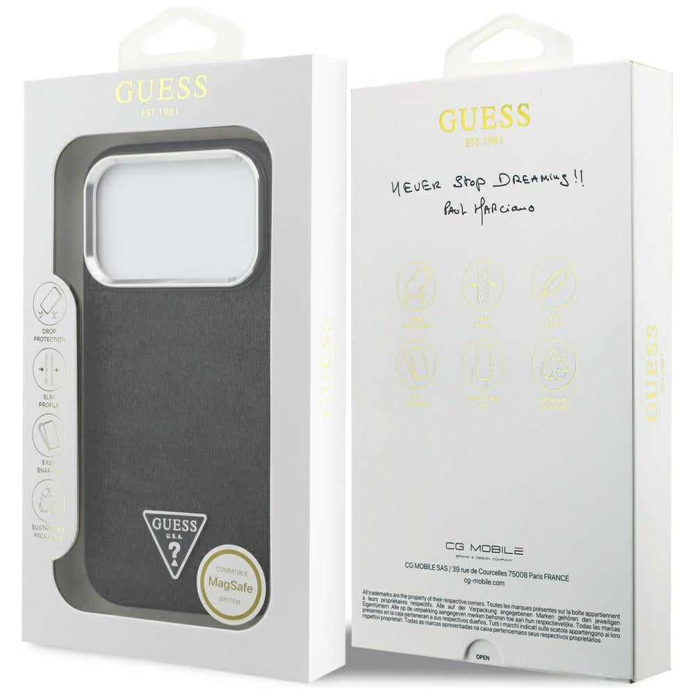 MagSafe cover til Apple iPhone 17 Pro, Guess, Glitter Triangle Logo, Sort