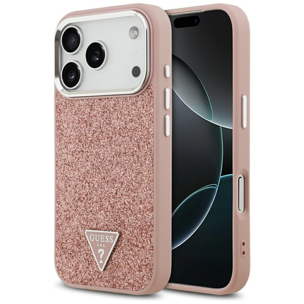 MagSafe cover til Apple iPhone 17 Pro, Guess, Glitter Triangle Logo, Pink