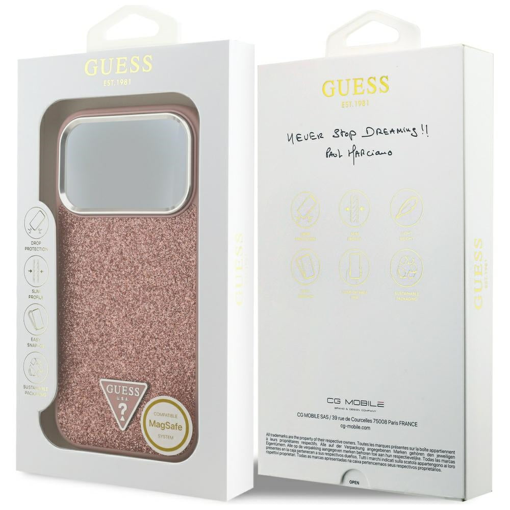 MagSafe cover til Apple iPhone 17 Pro, Guess, Glitter Triangle Logo, Pink