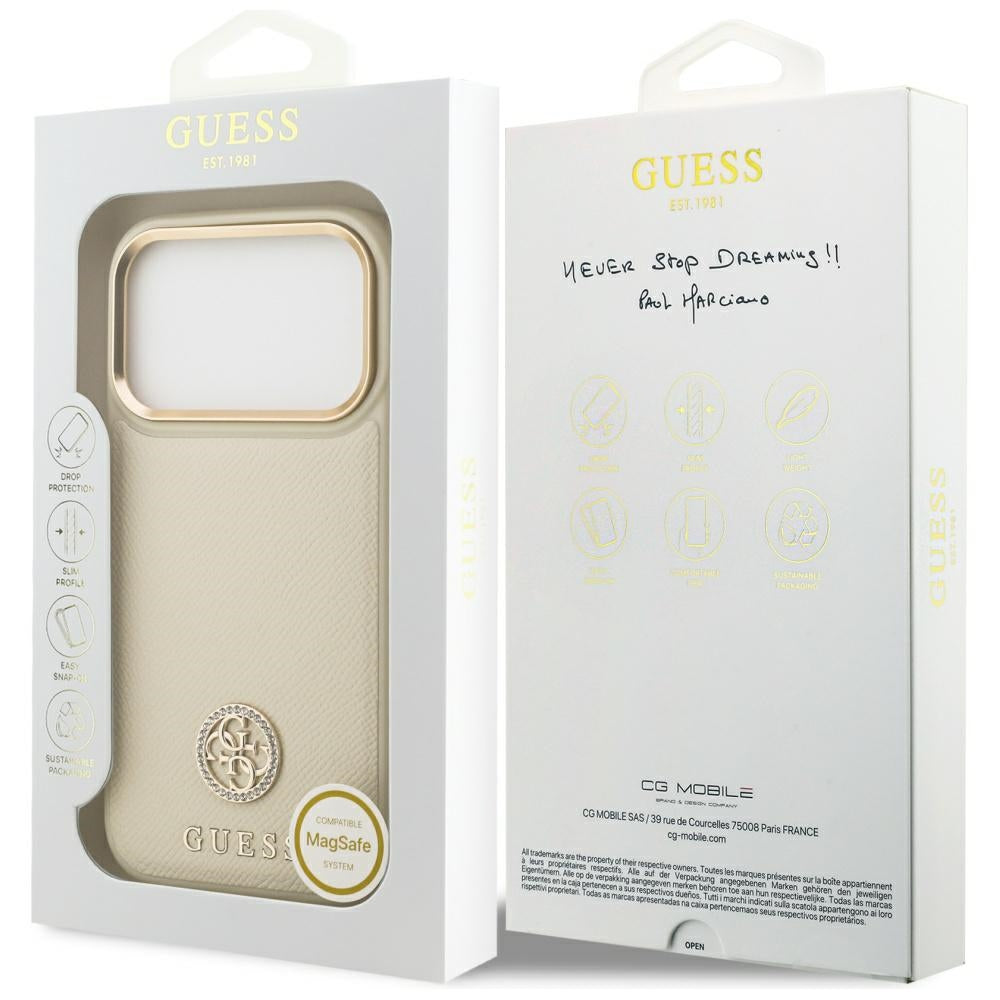 MagSafe cover til Apple iPhone 17 Pro, Guess, Grained Strass Logo, Beige