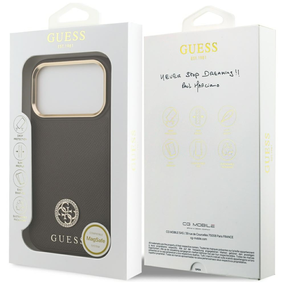 MagSafe cover til Apple iPhone 17 Pro, Guess, Grained Strass Logo, Brun