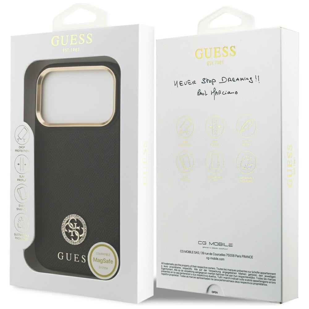 MagSafe cover til Apple iPhone 17 Pro, Guess, Grained Strass Logo, Sort